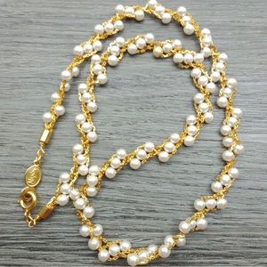 Vintage Napier Signed Necklace Faux Pearl Beaded Gold Tone Chain